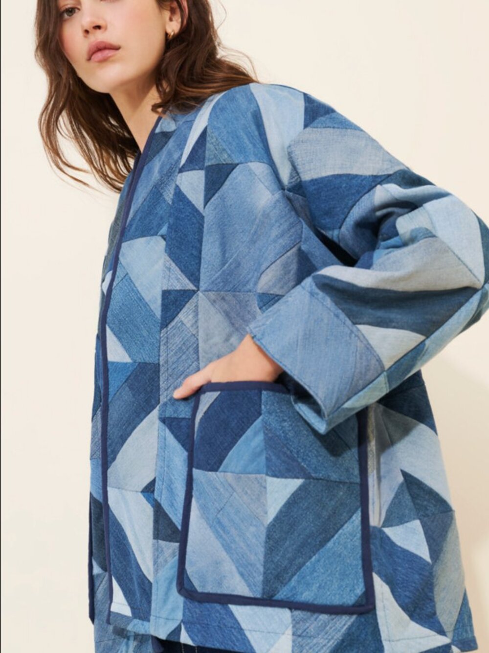 Sissel Edelbo Elliot Blue Patchwork Upcycled Denim Oversized Jacket OS